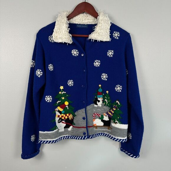 Vintage Karen Scott Womens Cardigan Sweater Medium Winter Holidays Embroidered - Picture 1 of 4